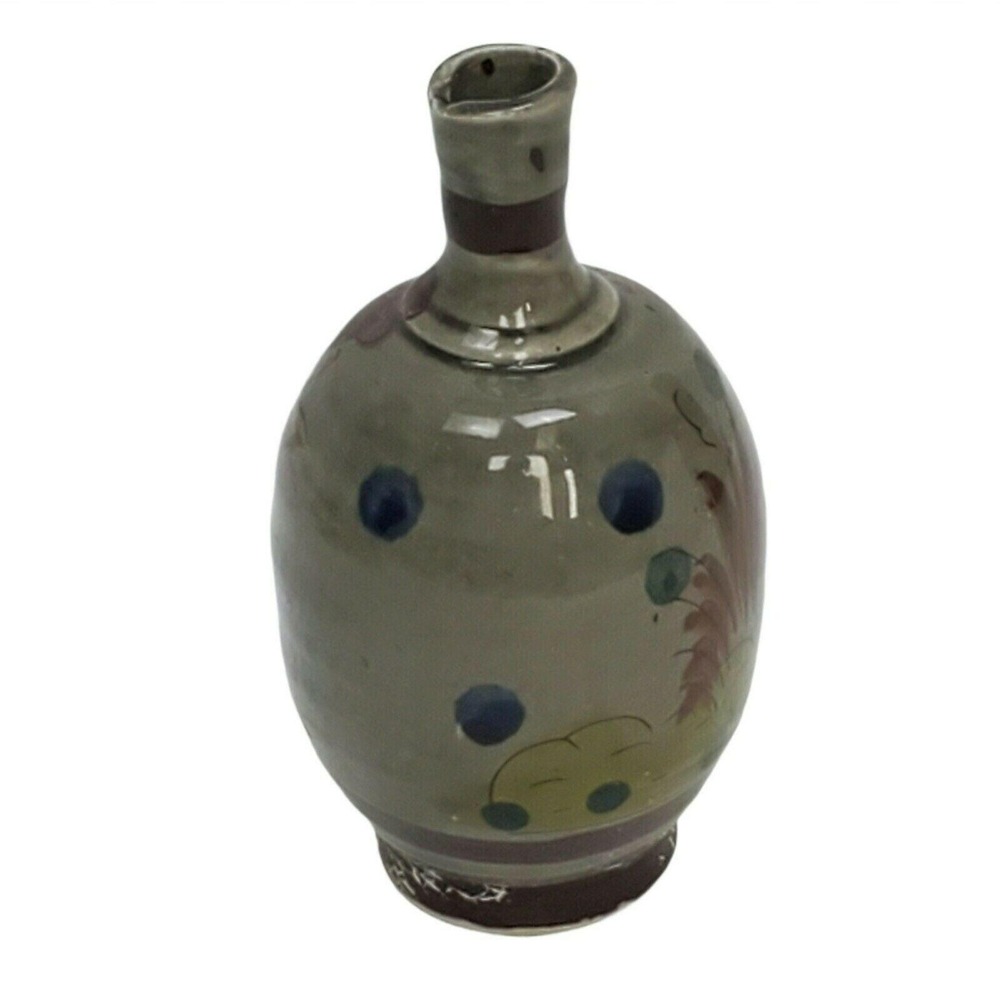 VTG 70s 80s Tonala Mexican Pottery Bud Vase Hand Painted Bird Snail Jalisco - Picture 3 of 7